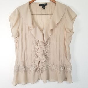 Women's Short Sleeve Semi Sheer Tan Top LARGE